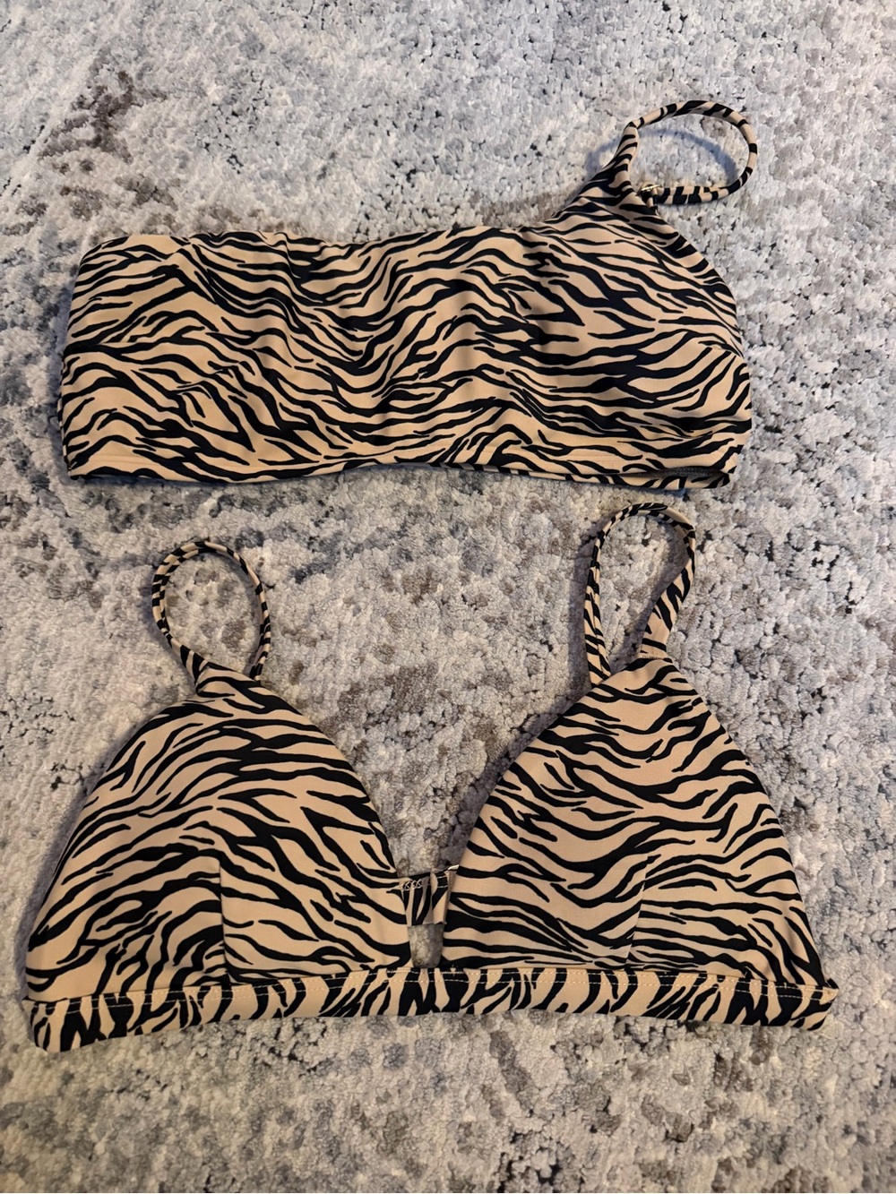 Hollister Beige and Black Zebra Print Bikini Tops